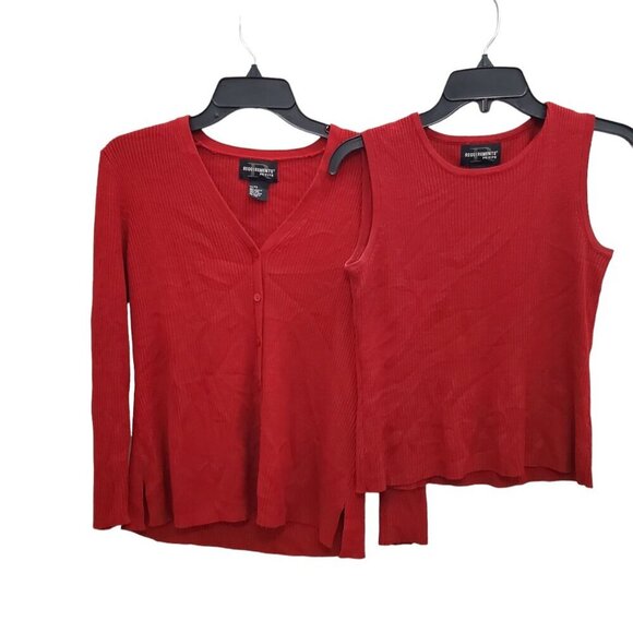 Requirements Petite Women's Red Ribbed Knit Shell‎ + LS Cardigan Set Size PS - Picture 1 of 9